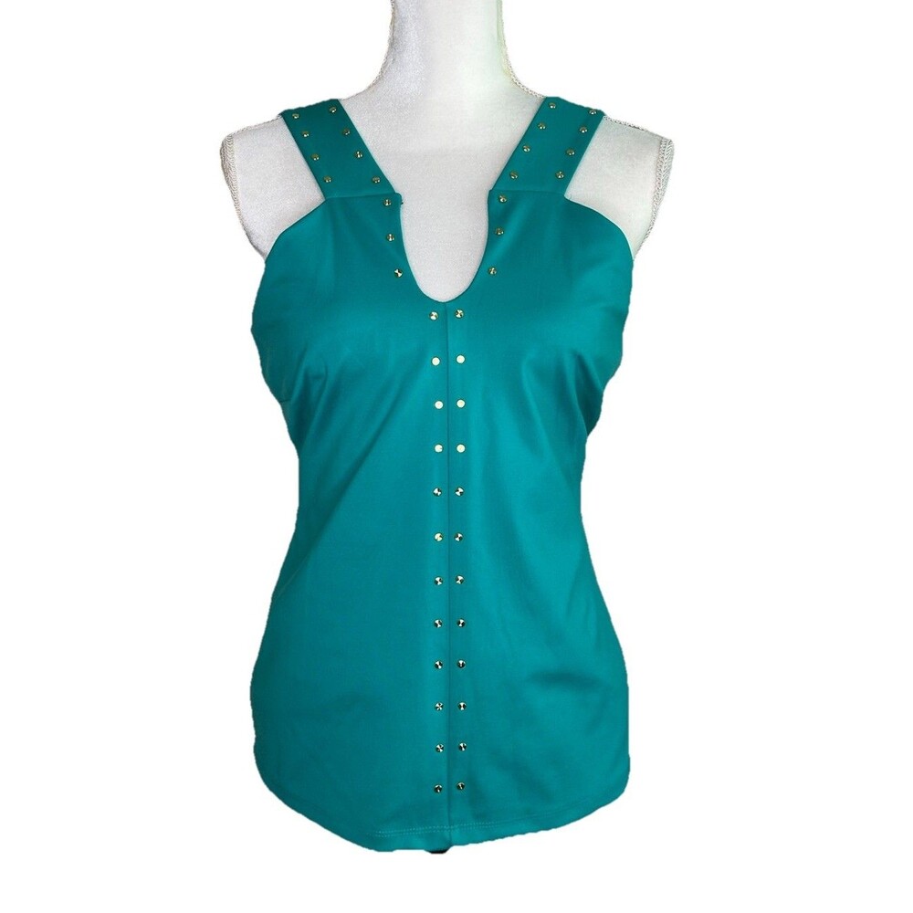 NWT INC International Concepts Womens Size Small V Neck Studded Teal Tank Top